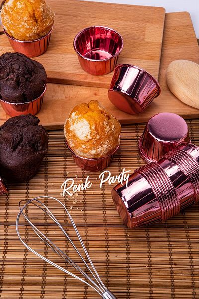 renk party Rose Gold Shiny Pink Muffin Cupcake Mold and Cake Capsule