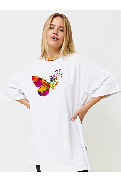 HOFFNUNG OVERSIZE Tshirt με στάμπα Oversize Crew Neck ΠΟΛΥΧΡΩΜΙΚΗ ΠΕΤΑΛΟΥΔΑ