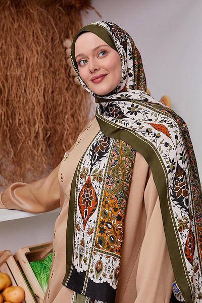 Levidor Royal Shawl με μοτίβο χακί