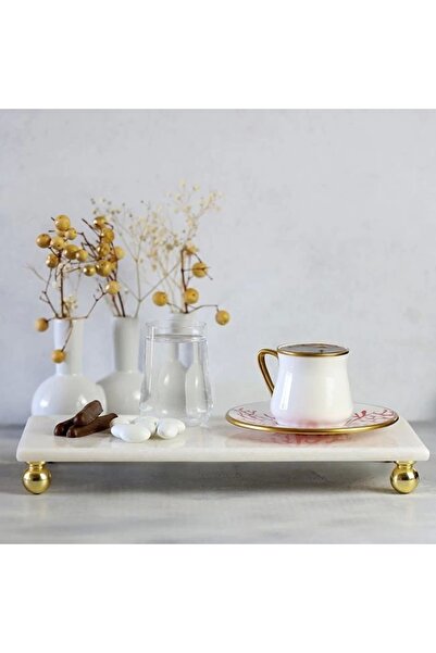 Akayev Marble White 30x15 Cm Gold Bead Standing Presentation Plate