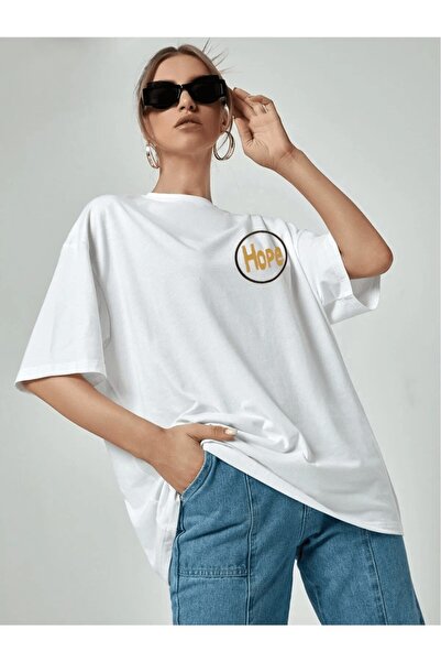 HOFFNUNG oversized Hope με τύπωμα Λευκό μπλουζάκι