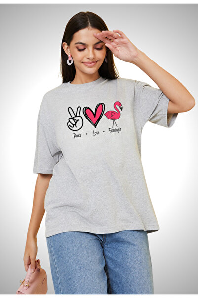 HOFFNUNG peace love flamingo Μπλουζάκι από βαμβακερό μεγάλο μέγεθος