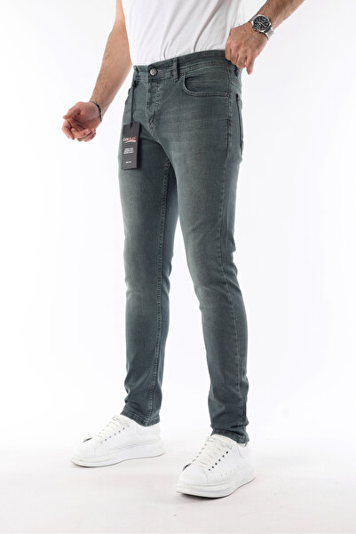 LOCUS JEANS Erkek Yeşil Taşlamalı Slim Fit Dar Paça Esnek Kot Pantolon Lcs58931087