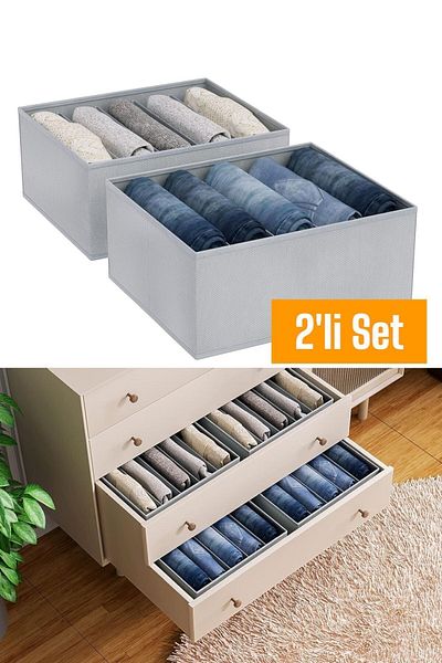 Helen's Home 2 Pcs 5 Compartments Foldable Pants Shirt Sweater Storage Box