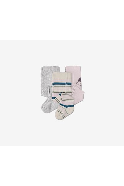 Tchibo Baby Girls 3pcs. Tights, Pink And Grey And White Combo