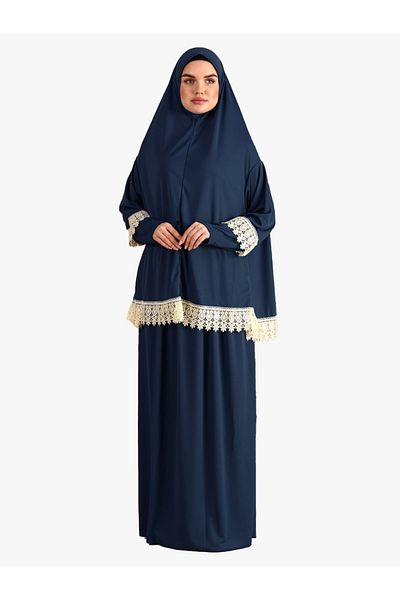 DAKKA KADİMA Jersey Navy Blue Two Piece Lace Prayer Dress