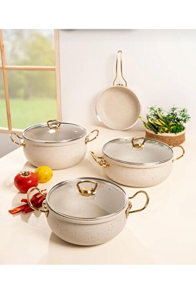Lura Metal 7 Piece White Granite Cookware Set - Elegant Design and Durable Solutions
