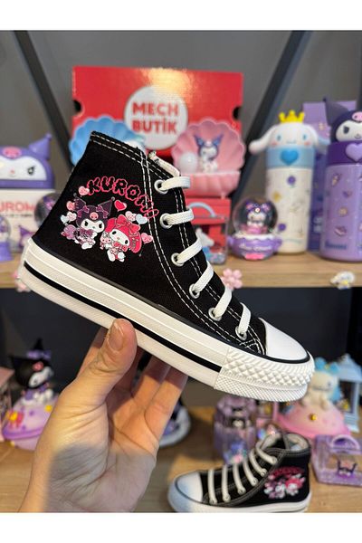 MECH BUTİK Pantofi sport negri cu fermoar și șireturi cu șireturi cu balon Kuromi