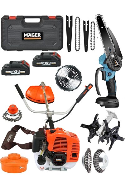 Mager Benzinli Tırpan Motoru 5 Başlık Ot Biçme Makinası  Yağlı Budama Testeresi Kömürsüz Motor Yedek Akülü