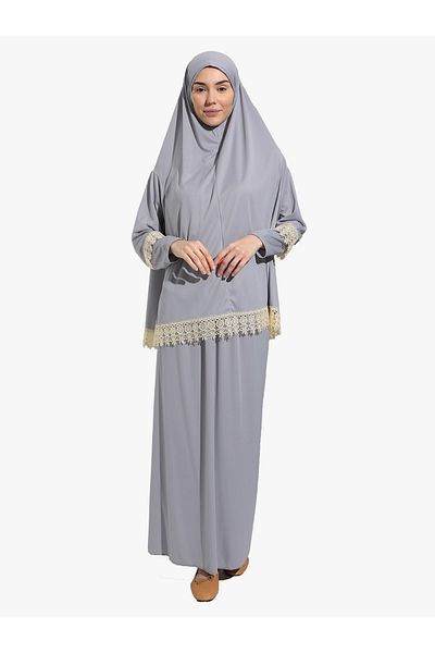 DAKKA KADİMA Gray Jareseli Two Piece Lace Prayer Dress