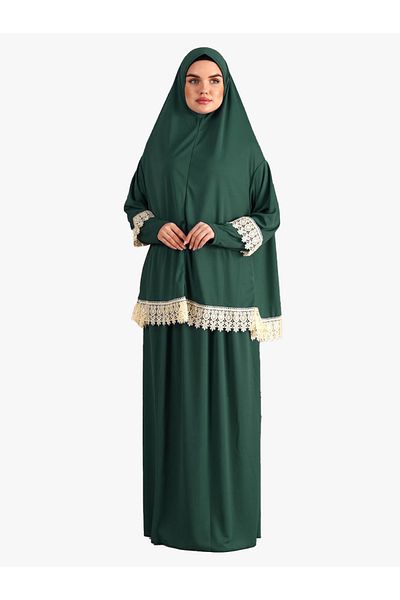 DAKKA KADİMA Jerce Green Lace Prayer Dress Two Pieces