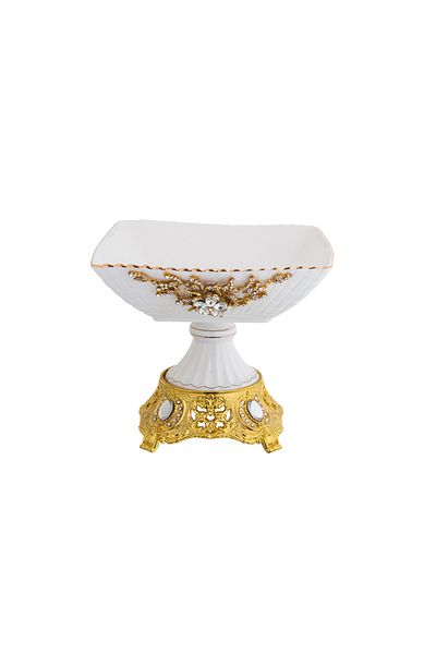 Dania Porcelain dessert plate with gold metal base