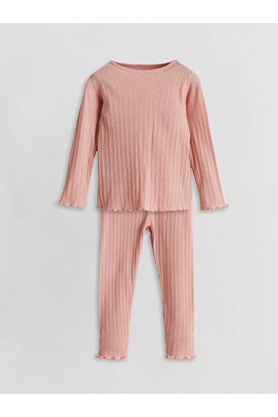 LC Waikiki LCW baby Pembe Bisiklet Yaka Uzun Kollu Basic Kız Bebek Pijama Takımı