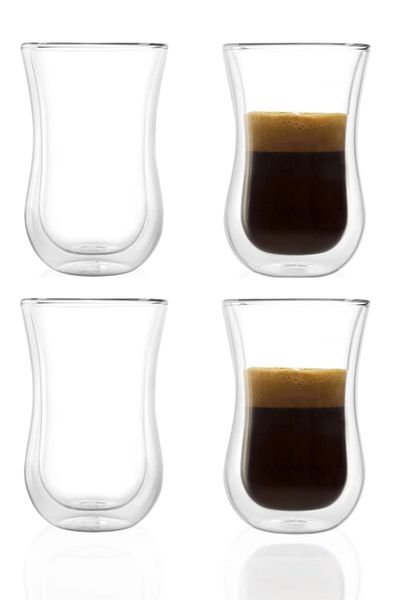 Home Zone Set of 4 - Double Wall Turkish Tea Glasses - 120 ml Insulated Heat Resistant & Lightweight