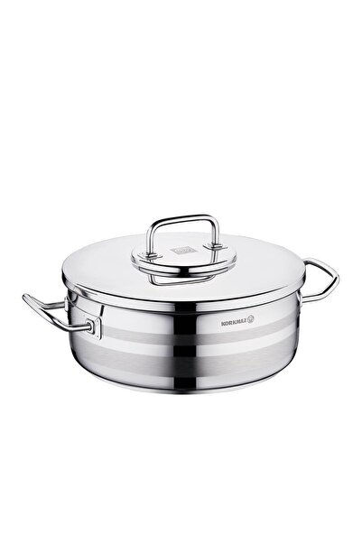 KORKMAZ قدر طهي أسترا 2 منخفض من الفولاذ المقاوم للصدأ، سعة 30 × 11 سم / 7.5 ...