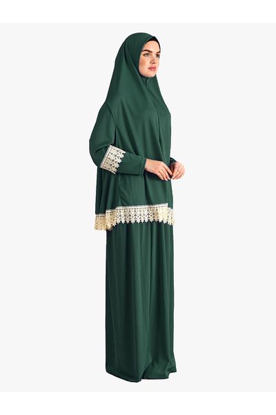 DAKKA KADİMA Jerce Green Lace Prayer Dress Two Pieces
