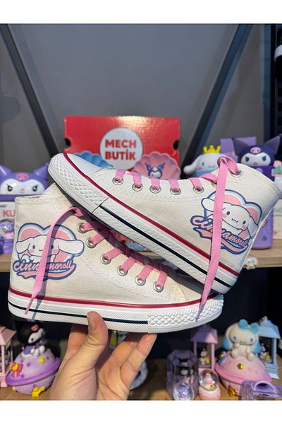 MECH BUTİK Pantofi sport albi cu imprimeu inimă