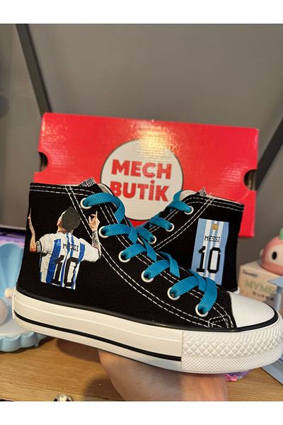 MECH BUTİK Pantofi sport negri cu imprimeu Messi