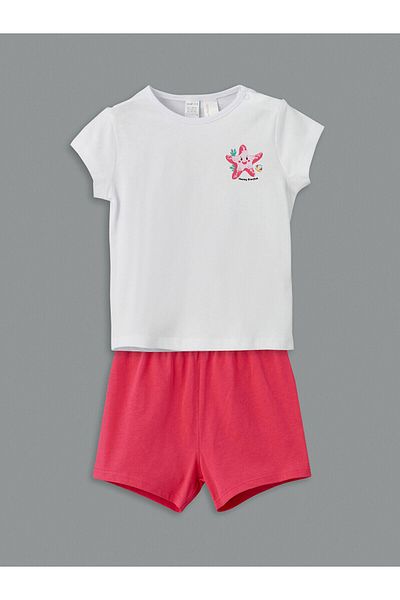 LC Waikiki Crew Neck Printed Baby Girl T-Shirt and Shorts Pack of 2