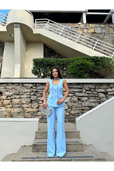 Ekim Store Set de pantaloni cu vestă cu nasturi cu pietre