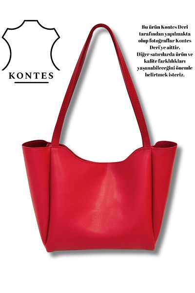 Kontes Women's Red Shopper Hand and Shoulder Bag with Zipper and Snap Closure