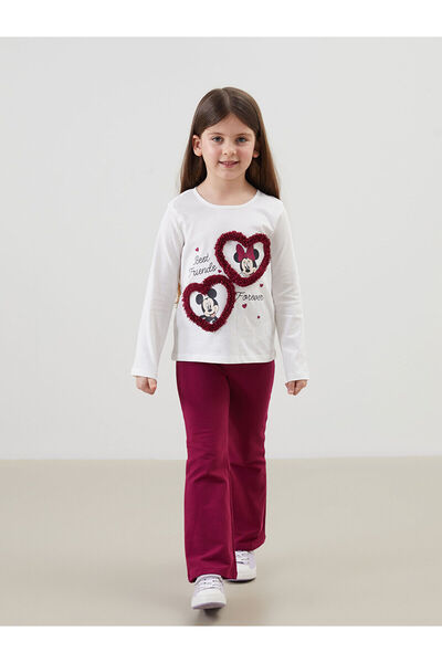 LC Waikiki White Minnie Mouse Printed Girls' T-Shirt and Sweatpants 2-Piece Set