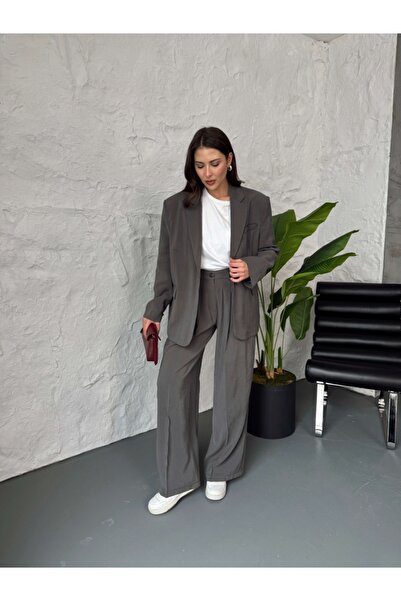 Elif Özbey Butik Anthracite Double Pleated Modal Trousers