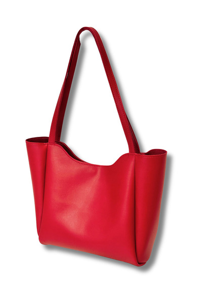 Kontes Women's Red Shopper Hand and Shoulder Bag with Zipper and Snap Closure