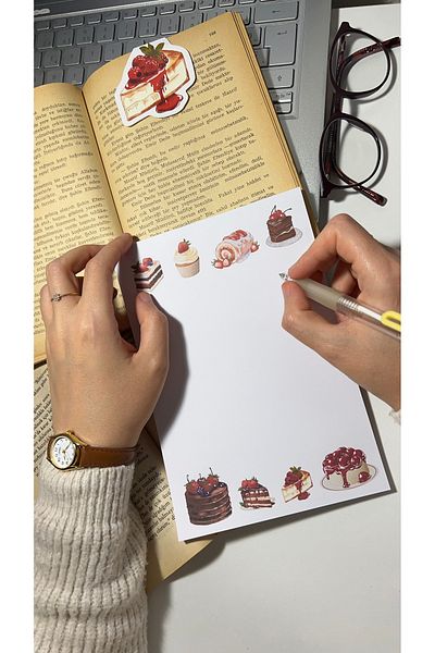 Handeto Kraft Cake Themed A5 Notepad - Check Pluck Notebook with Glue Memo Pad and No Line Notebook