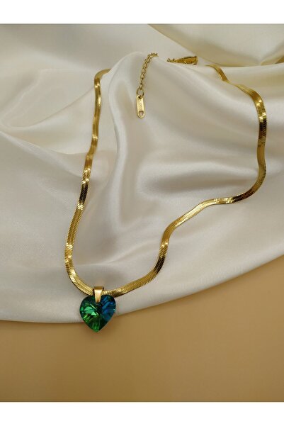 Alze Beauty سلسلة إيطالية من الفولاذ سعة 316 لترًا مع حجر الزركون الأخضر وتصم...