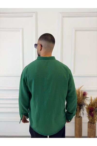 elkumoda Πουκάμισο από ύφασμα μουσελίνας Oversize με όρθιο γιακά, χαλαρό βαμβακερό πουκάμισο με κουμπιά πουκάμισο