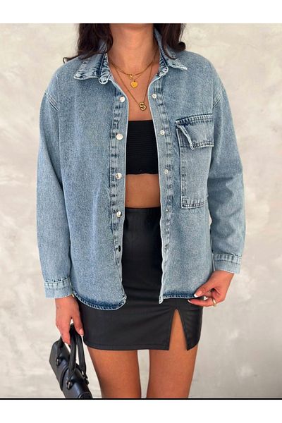 jöns since 1997 Cămașă jachetă din denim cu un singur buzunar pentru femei