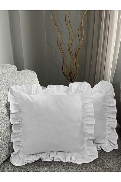 memhome Raw Linen White Ruffle Throw Pillow Cover 40X40Cm