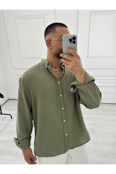 elkumoda Πουκάμισο από ύφασμα μουσελίνας Oversize με όρθιο γιακά, χαλαρό βαμβακερό πουκάμισο με κουμπιά πουκάμισο