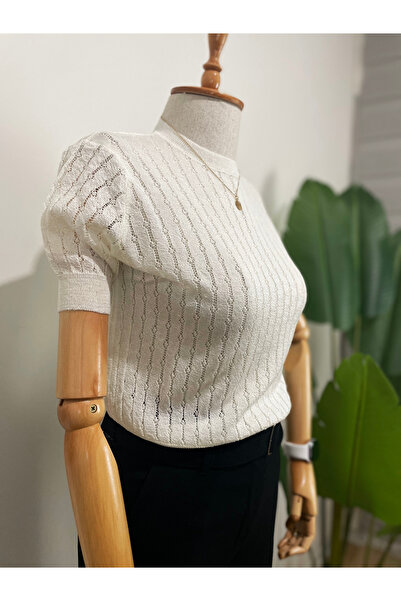 LASEL CREW NECK SHORT SLEEVE SWEATER ECRU