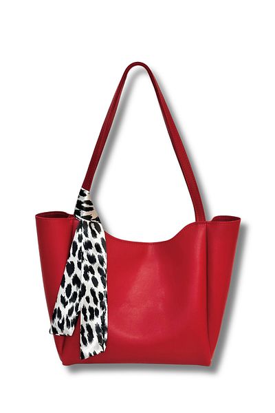 Kontes Women's Scarf, Zippered and Snap Fastening Red Shopper Hand and Shoulder Bag