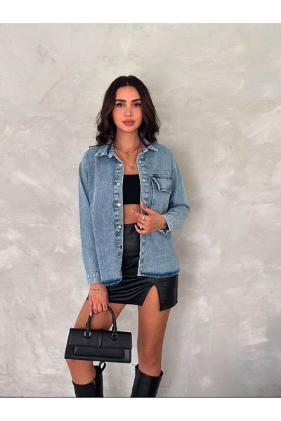 jöns since 1997 Cămașă jachetă din denim cu un singur buzunar pentru femei