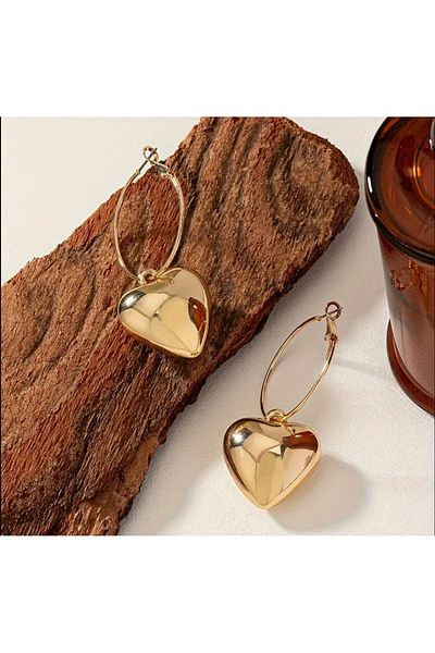 MEECY Ring Heart Dangle Women's Gold Large Earrings