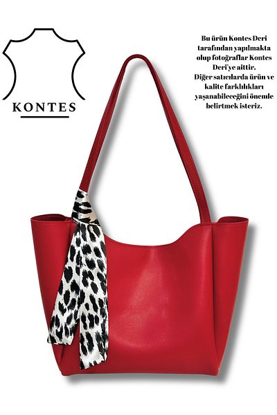 Kontes Women's Scarf, Zippered and Snap Fastening Red Shopper Hand and Shoulder Bag