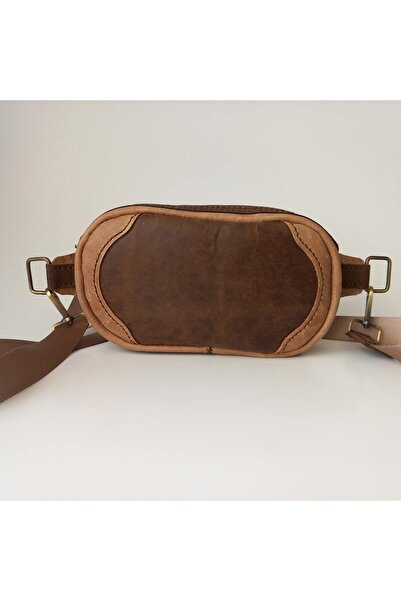 SOFT A Leather El Yapımı Kahverengi-Bej Hakiki Deri Unisex Bel Çantası