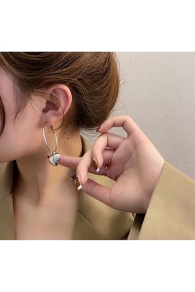 MEECY Ring Heart Dangle Women's Gold Large Earrings