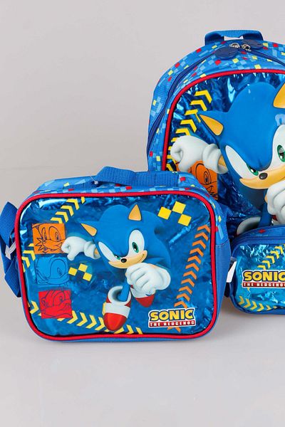 Sonic Geantă de grădiniță cu licență - Dimensiune mică 32 cm, un singur compartiment, geantă pentru nutriție și creion