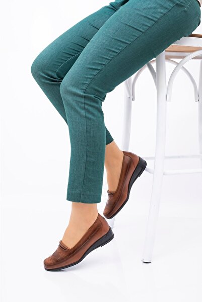 ERN SHOES Kadın Taba Tam Ortopedik İçi Hakiki Deri Günlük Anne Ayakkabısı