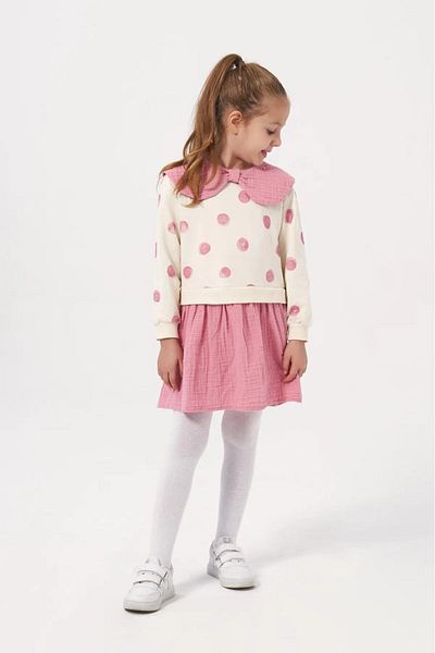 Magu Muslin Collar Detailed Polka Dot Girl's Dress 2-5 Years
