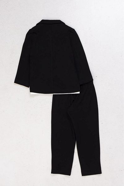 Magu Linen Black Jacket, White T-shirt and Trousers for Boy - 3 Piece Set
