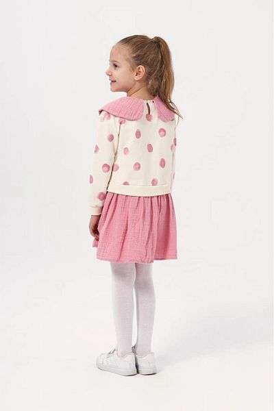 Magu Muslin Collar Detailed Polka Dot Girl's Dress 2-5 Years