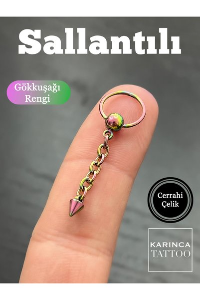 Karınca Piercing Zincir Sallantılı Spike Piercing Gökkuşağı Çelik Halka Kulak Nipple Conch Tragus Helix Piercing Küpe