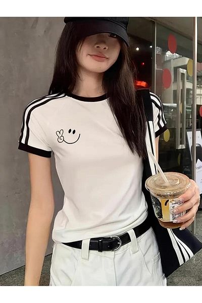 DESTİNE Loots Smile εμπριμέ ριγέ μπλούζα Body Crop