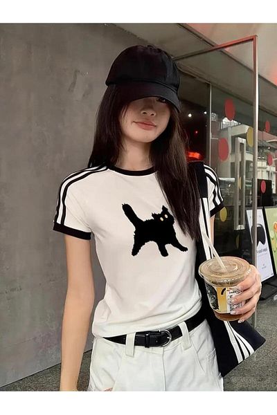 DEEFWEAR Κορμάκι μπλούζας με στάμπα Stillex Cat - Λεπτομέρεια ρίγας