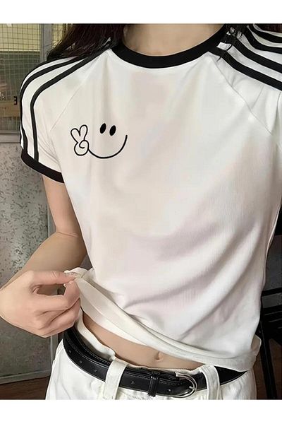 DESTİNE Loots Smile εμπριμέ ριγέ μπλούζα Body Crop